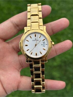 Edox Gold and White date Classic Men's Bracelet Watch